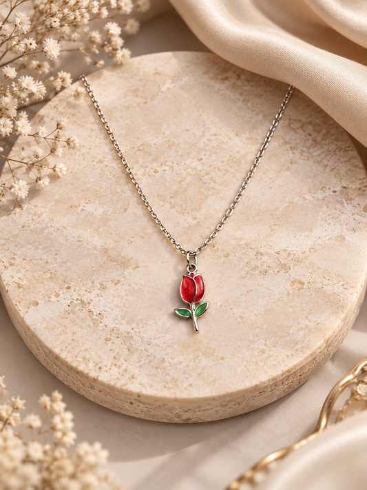 Red rose charm necklace