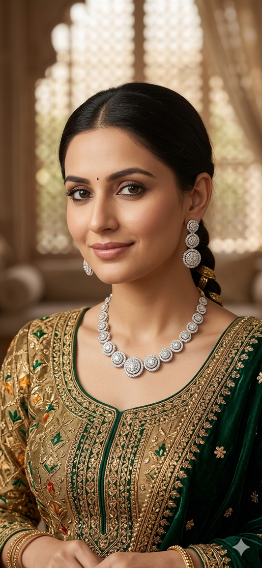 Classic Halo Diamond Disc Necklace & Drop Earrings Set