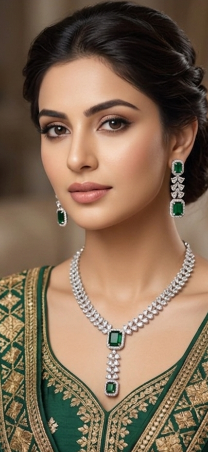 Green Glow Necklace And Earring Set