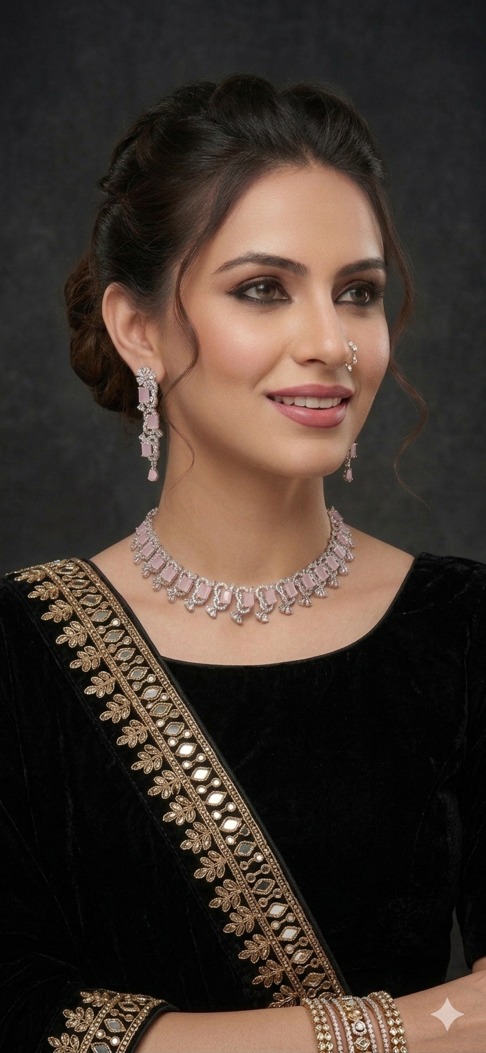 Pink Pearls Necklace And Earring Set