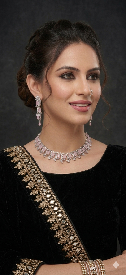 Pink Pearls Necklace And Earring Set