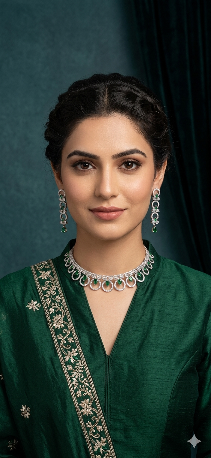 Green Spark Necklace And Earrings
