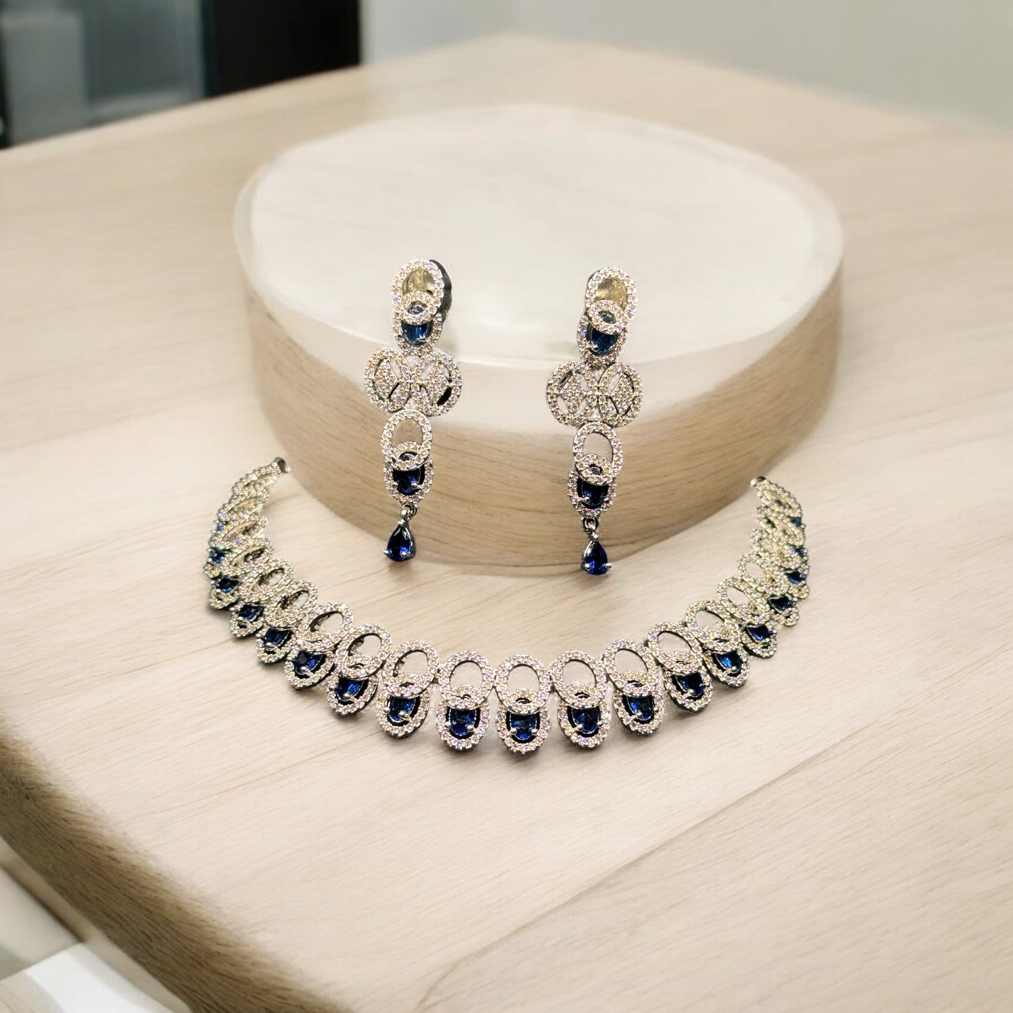 Blue Gem Set Necklace And Earring