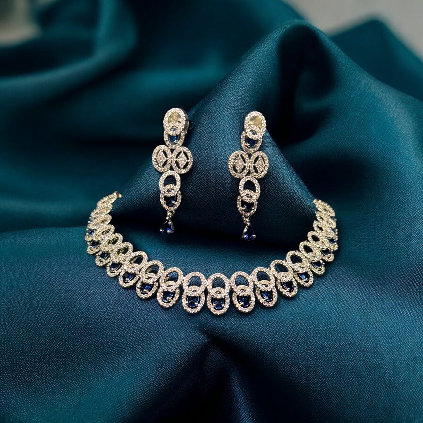 Blue Gem Set Necklace And Earring