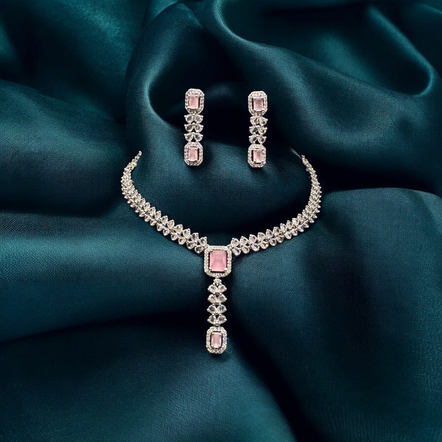 Beautiful American Pink Necklace And Earring Set
