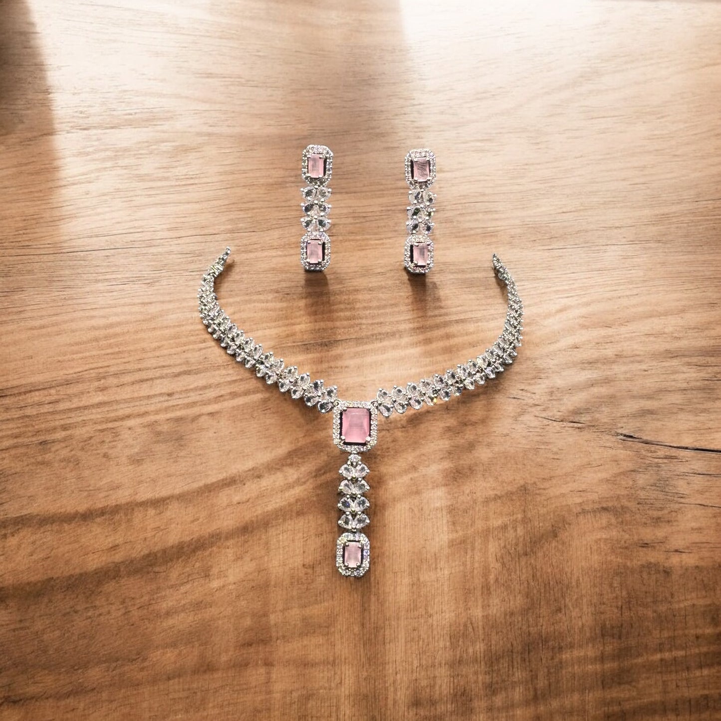 Beautiful American Pink Necklace And Earring Set