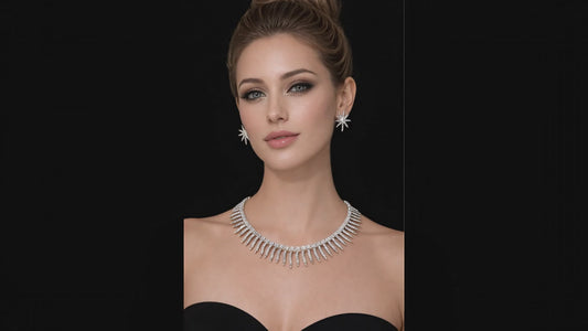 Celestial Spark Diamond Fringe Necklace & Starburst Earrings Set