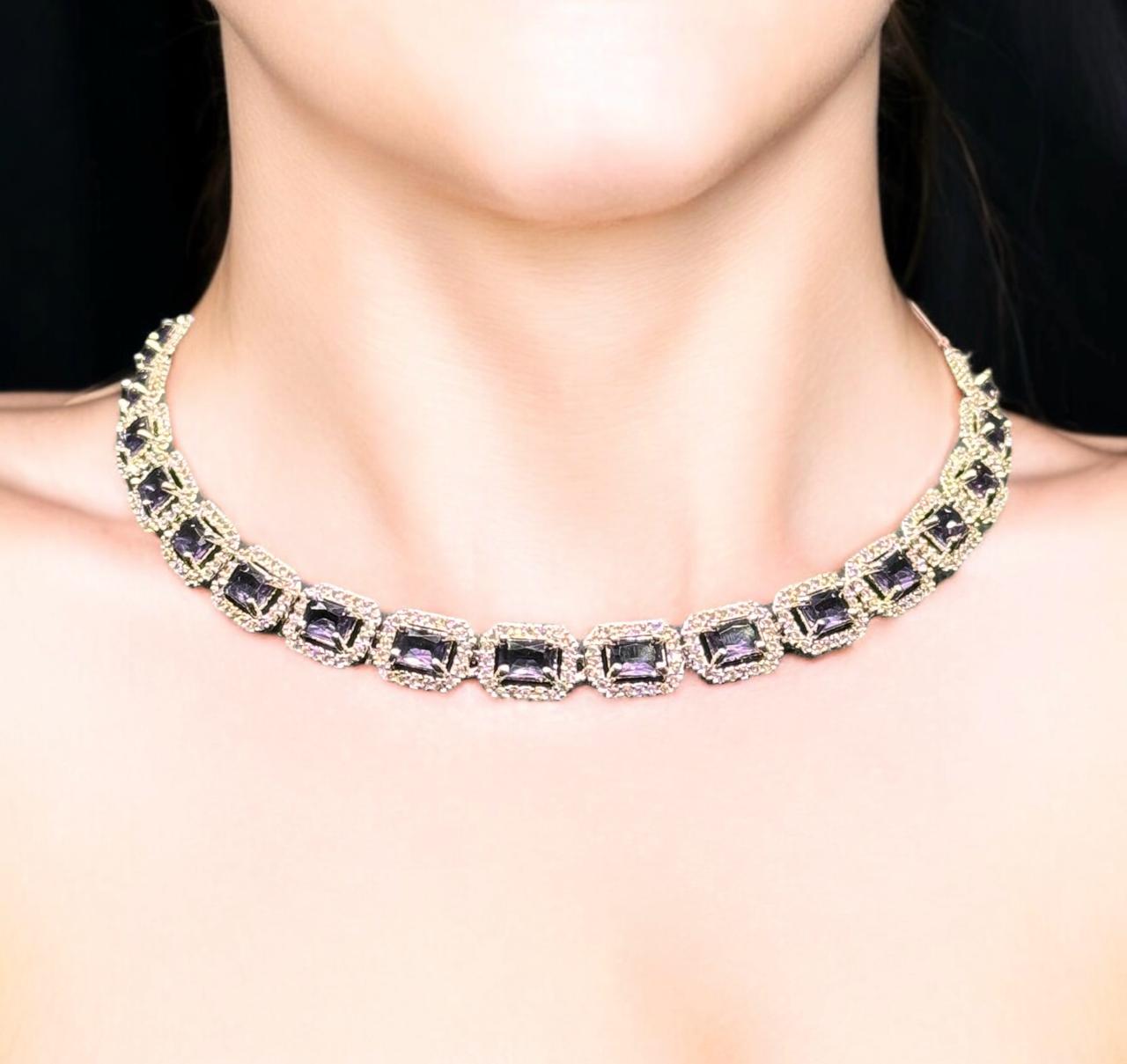 Beautiful Purple American diamond Necklace & Earring Set