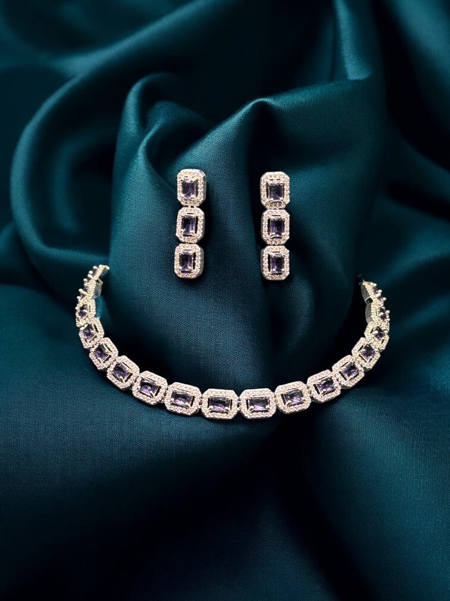Beautiful Purple American diamond Necklace & Earring Set
