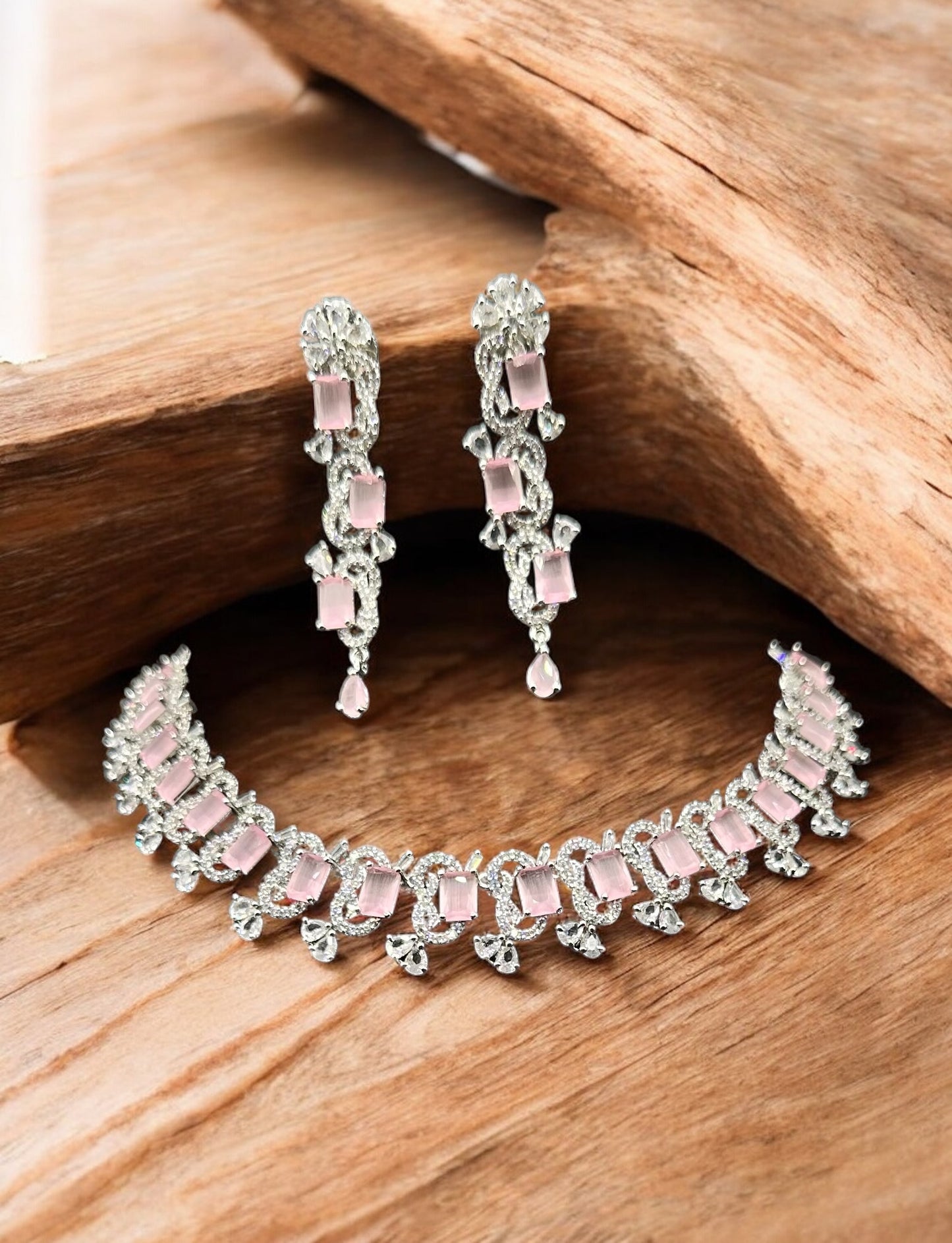 Pink Pearls Necklace And Earring Set
