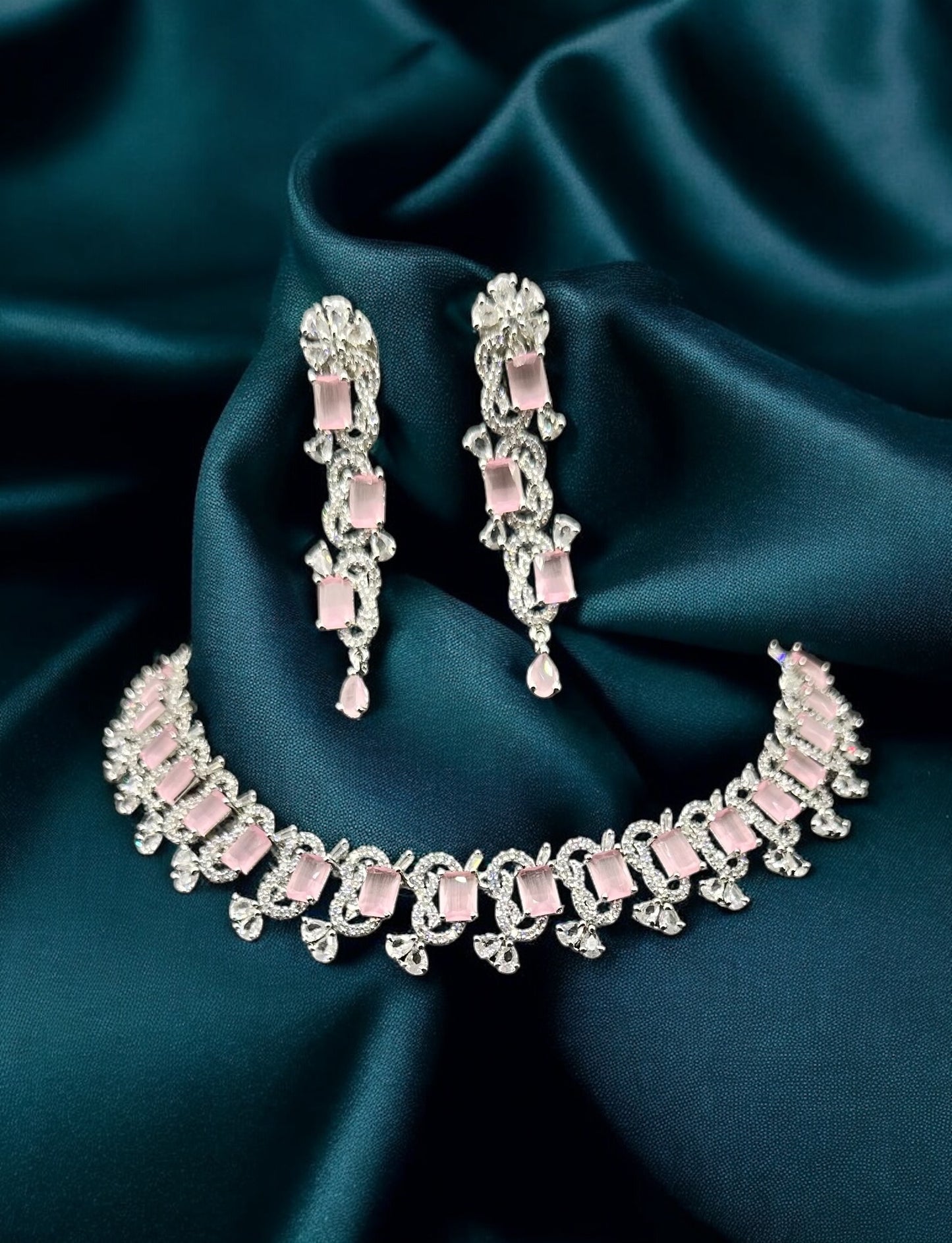Pink Pearls Necklace And Earring Set