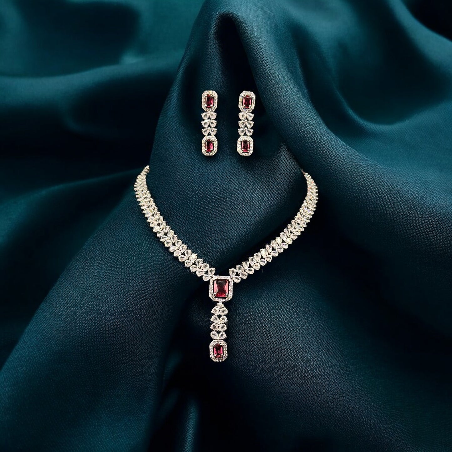 Red Glow Necklace And Earrings